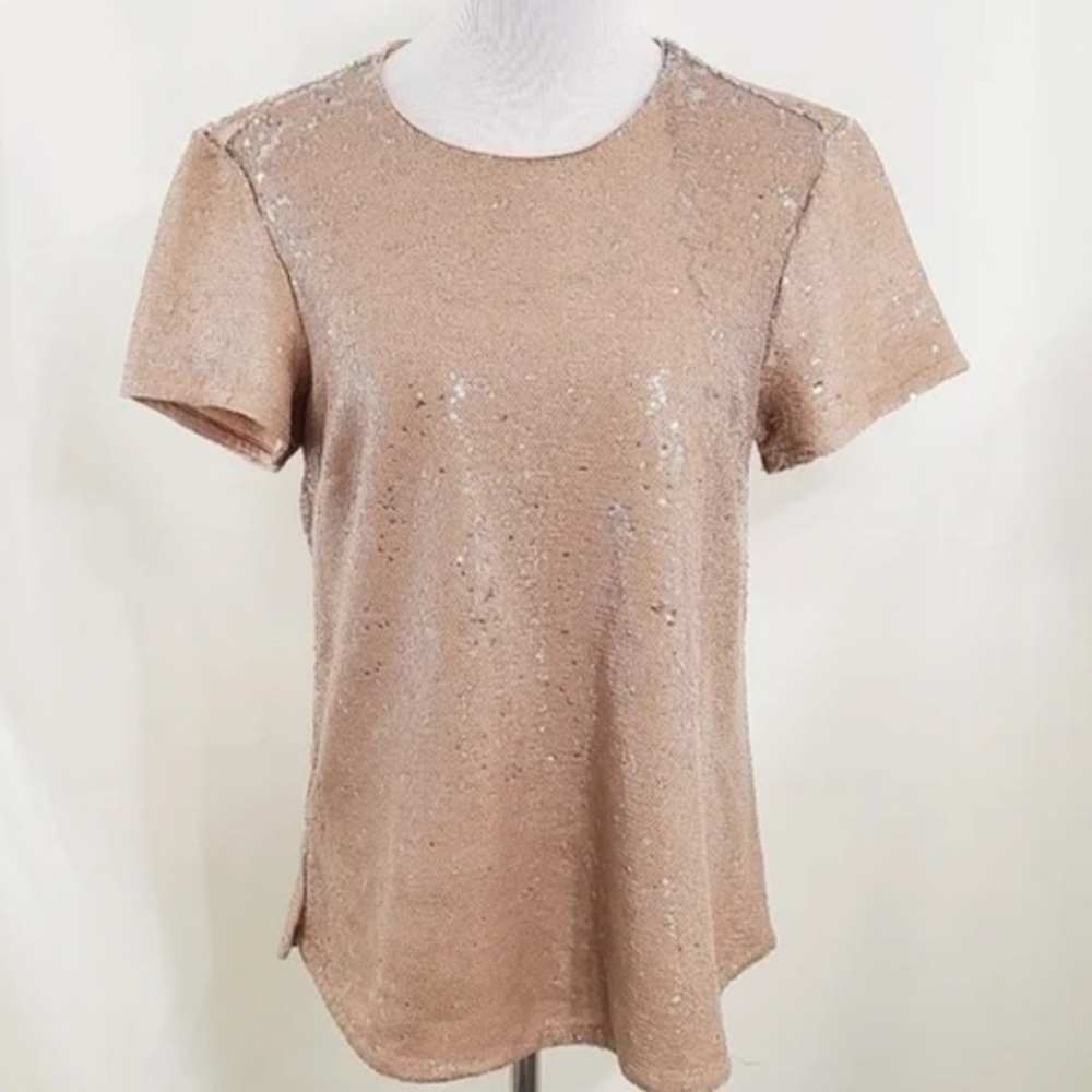 🥑Michael Stars flip sequin tee tan silver neutral concert t-shirt XS